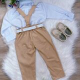 Conjunto Social Infantil Calça Suspensório Gravata Caqui