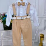 Conjunto Social Infantil Calça Suspensório Gravata Caqui