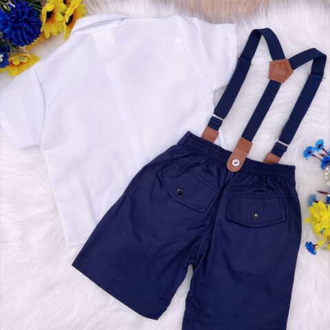 Conjunto Social Infantil Bermuda Gravata Suspensório Azul