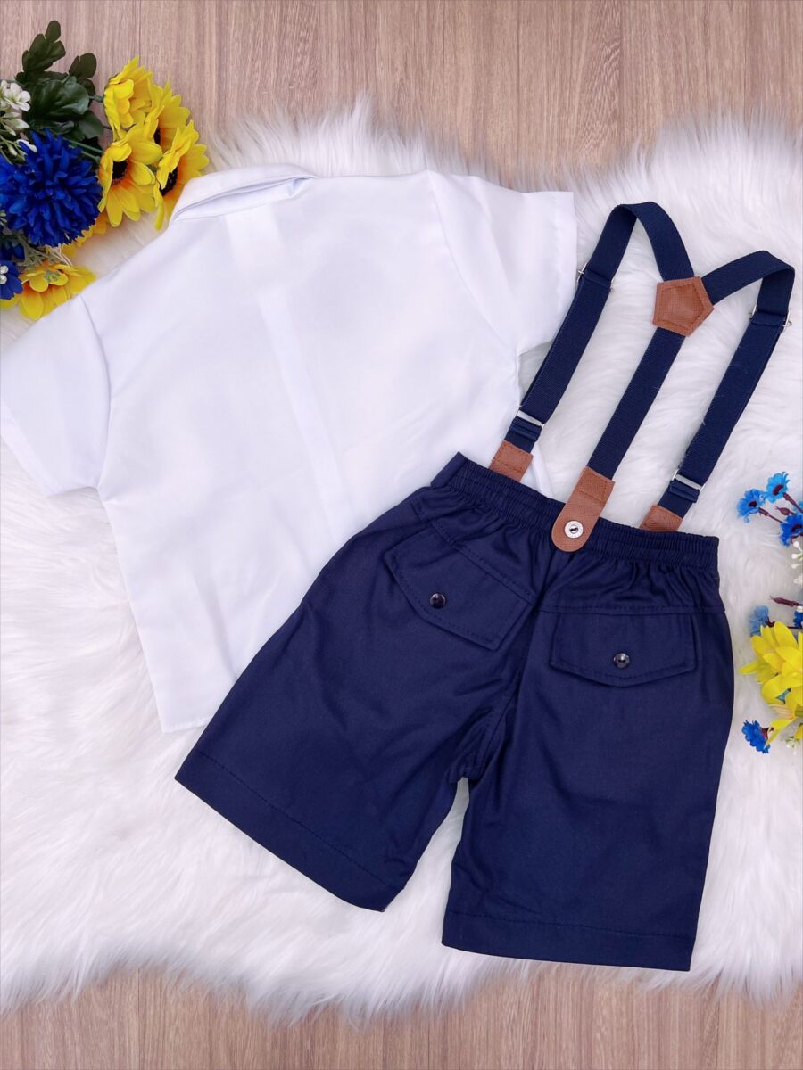Conjunto Social Infantil Bermuda Gravata Suspensório Azul