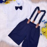 Conjunto Social Infantil Bermuda Gravata Suspensório Azul