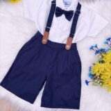Conjunto Social Infantil Bermuda Gravata Suspensório Azul