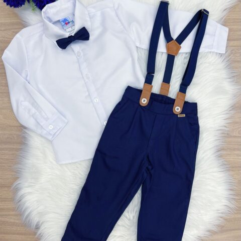 Conjunto Social Infantil Calça Gravata Suspensório Azul