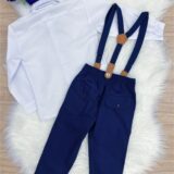 Conjunto Social Infantil Calça Gravata Suspensório Azul
