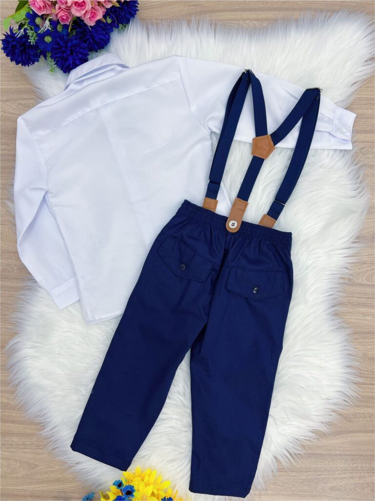 Conjunto Social Infantil Calça Gravata Suspensório Azul