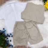 Conjunto Social Infantil Bermuda Colete Suspensório Bege
