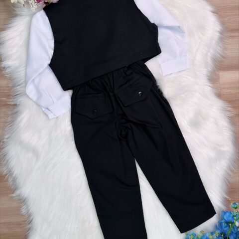 Conjunto Social Infantil Calça Camisa Colete e Gravata Preto