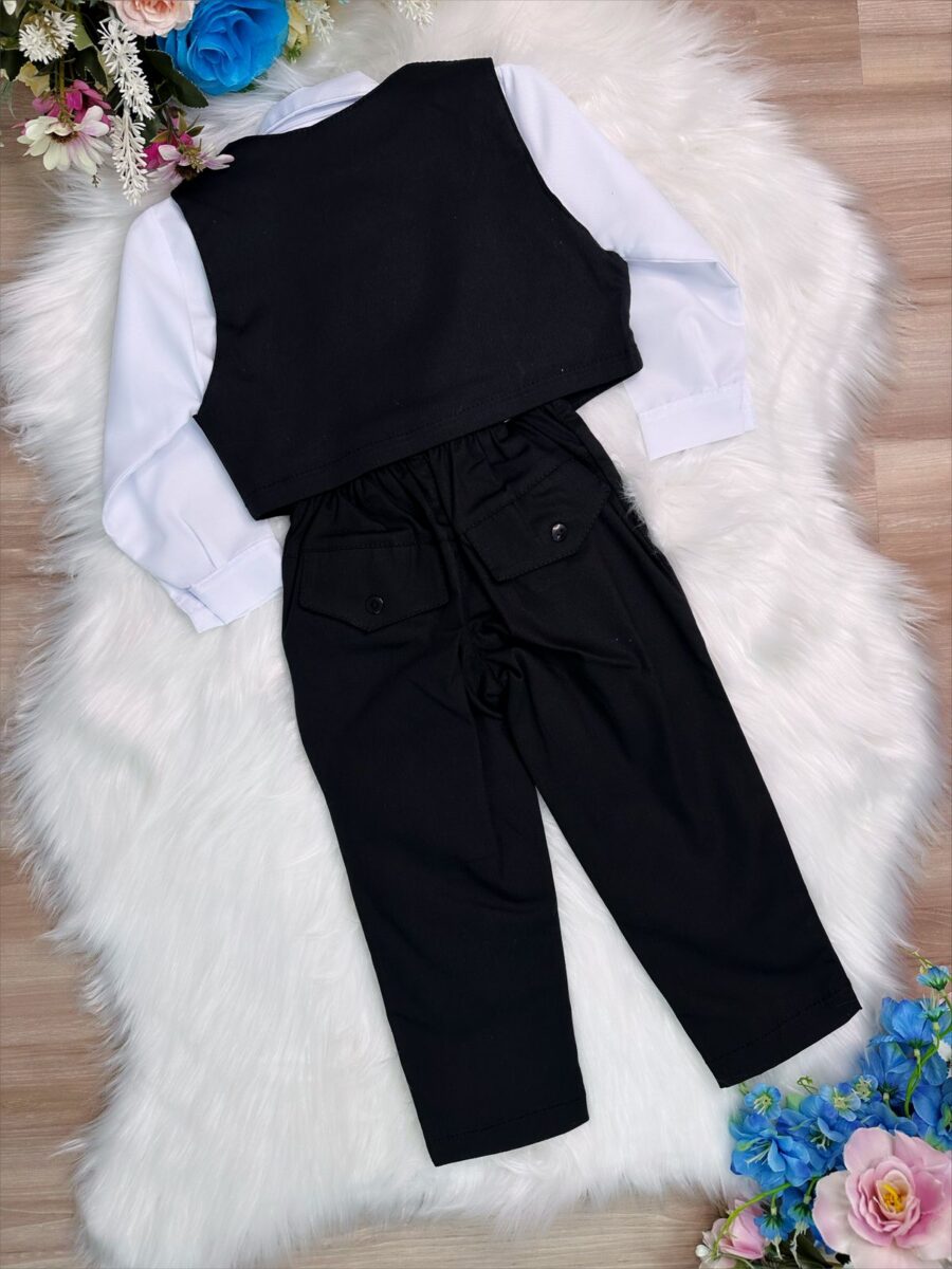 Conjunto Social Infantil Calça Camisa Colete e Gravata Preto