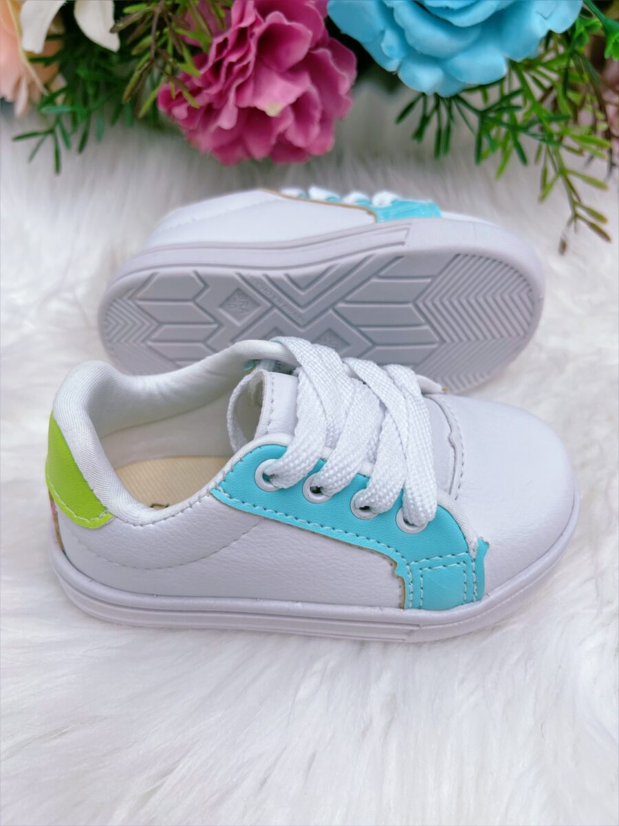 Tênis Infantil Menina Branco e Azul com Cadarço