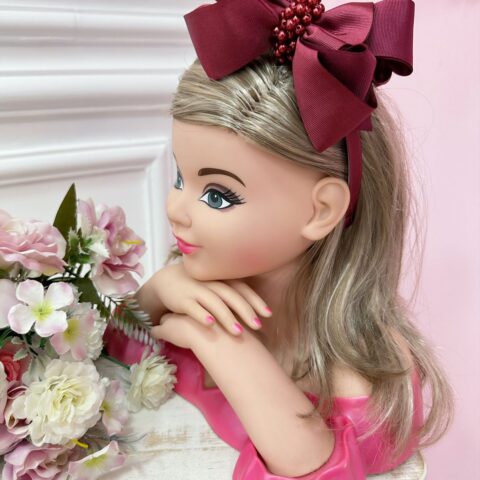 Tiara Infantil Maxi Nó Marsala com Pérolas