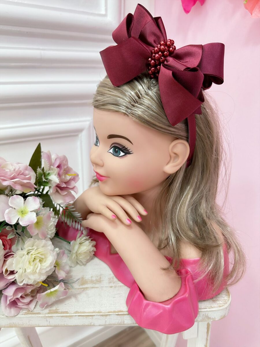 Tiara Infantil Maxi Nó Marsala com Pérolas