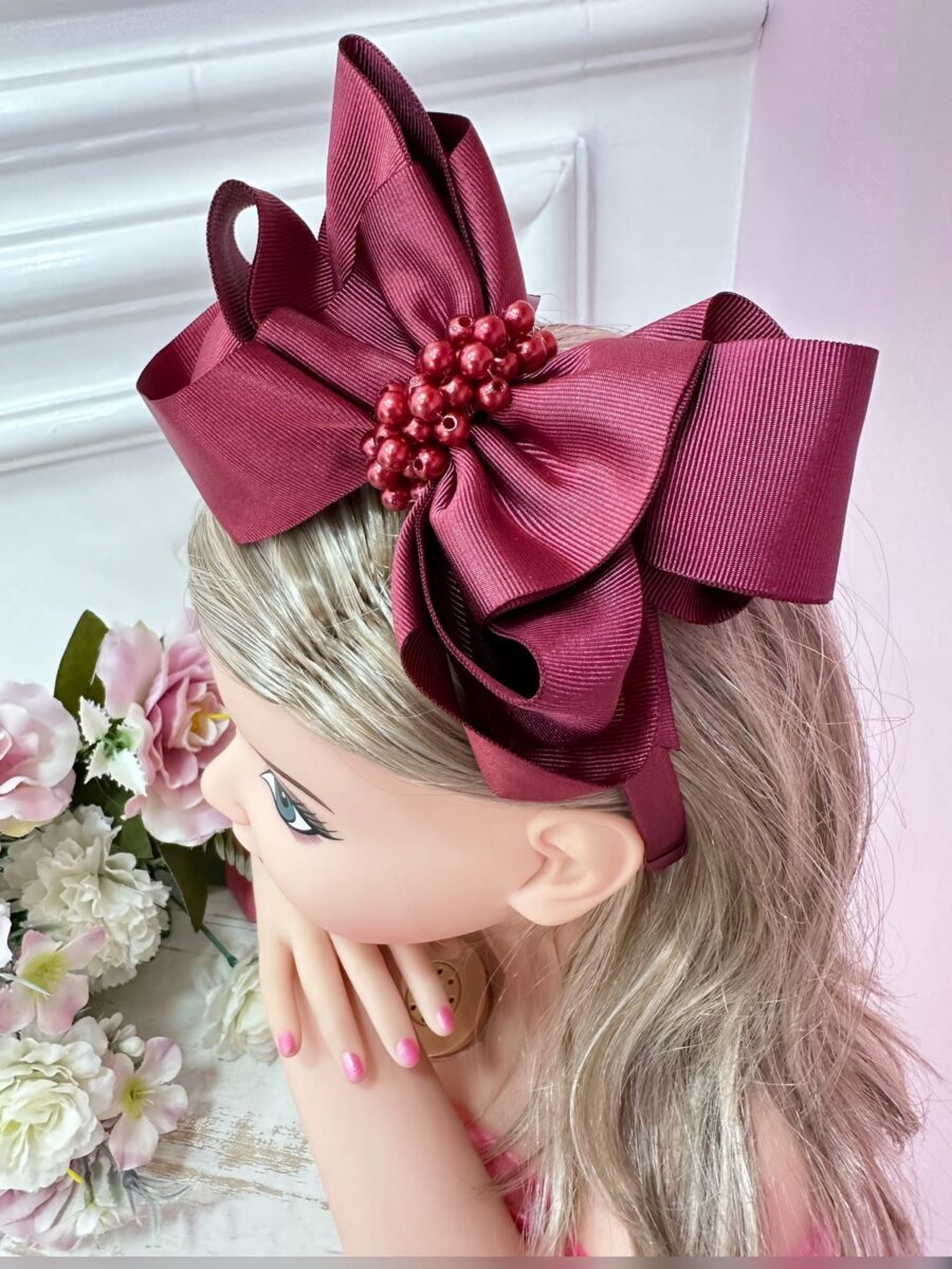 Tiara Infantil Maxi Nó Marsala com Pérolas
