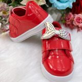 Tênis Infantil Menina Verniz Vermelho e Rosa Sereia Velcro