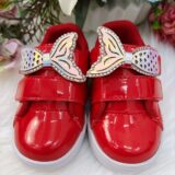 Tênis Infantil Menina Verniz Vermelho e Rosa Sereia Velcro