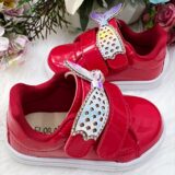 Tênis Infantil Menina Verniz Vermelho e Rosa Sereia Velcro