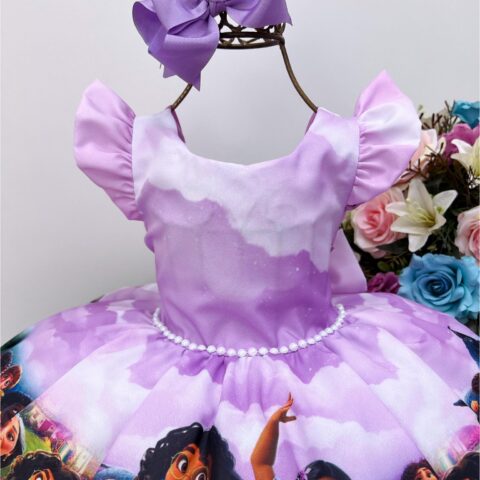 Vestido Infantil Encanto Lilás com Cinto de Pérolas