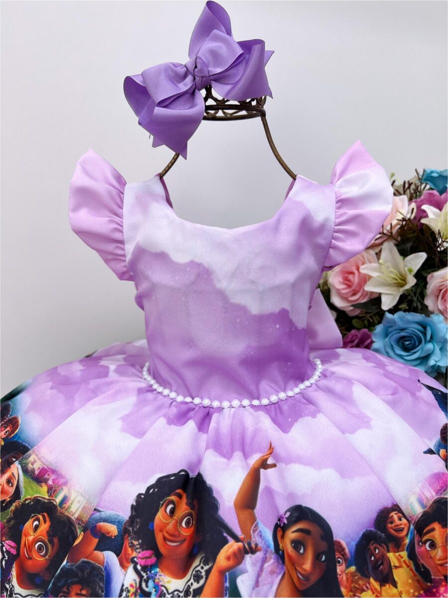 Vestido Infantil Encanto Lilás com Cinto de Pérolas