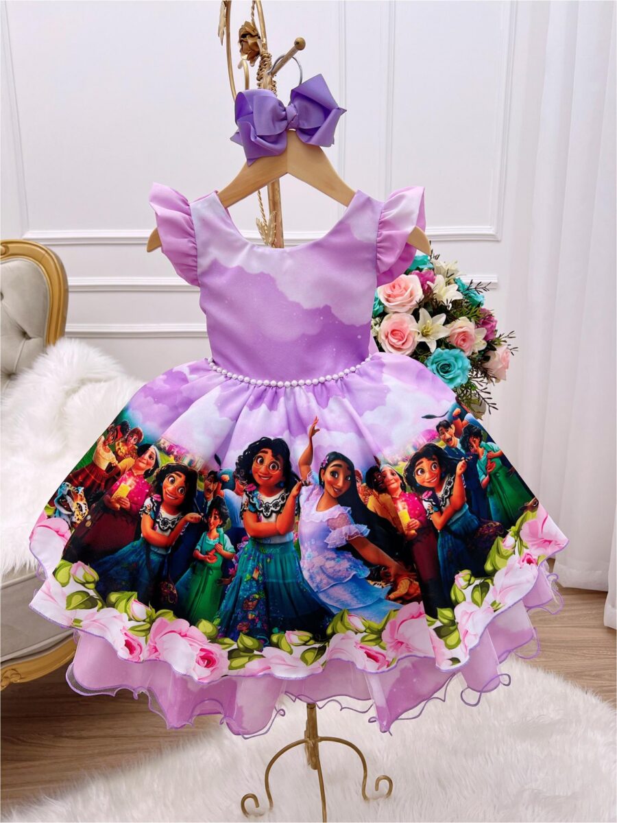 Vestido Infantil Encanto Lilás com Cinto de Pérolas
