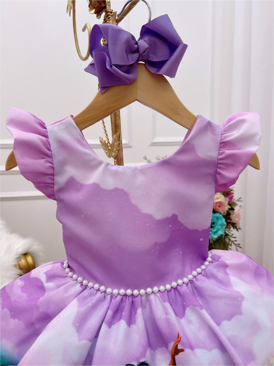 Vestido Infantil Encanto Lilás com Cinto de Pérolas