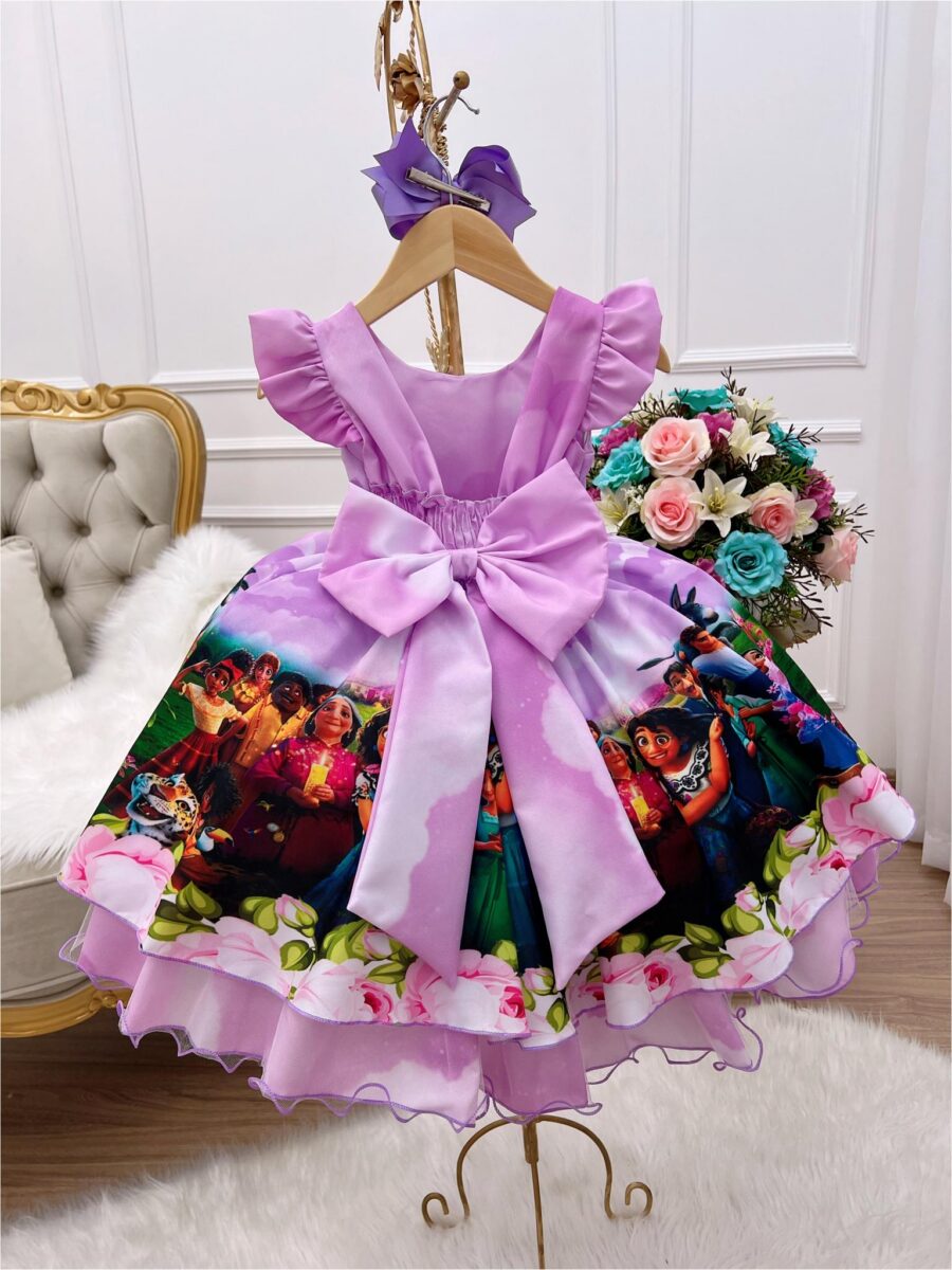 Vestido Infantil Encanto Lilás com Cinto de Pérolas