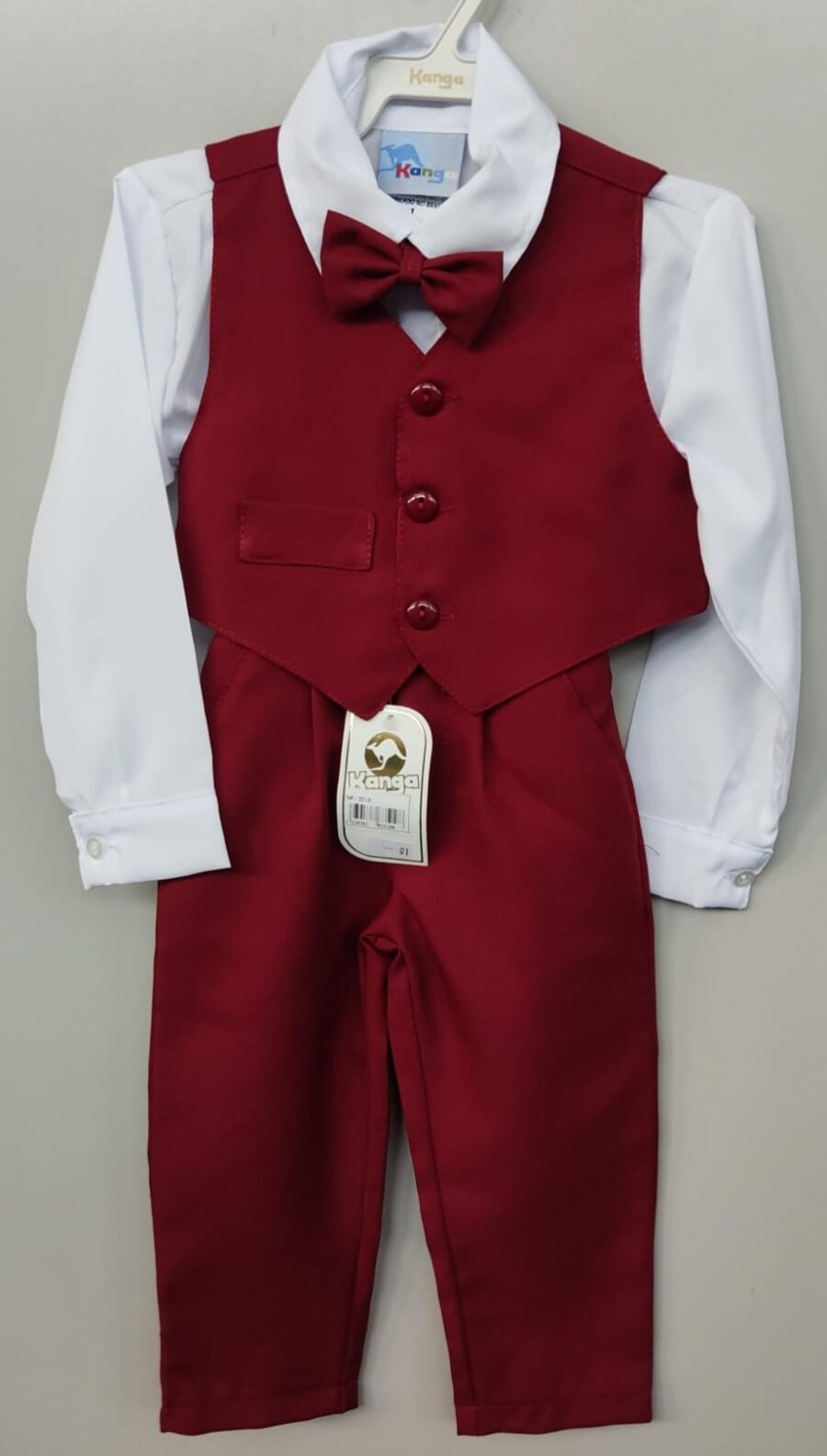 Conjunto Social Infantil Camisa Colete Calça Gravata Marsala