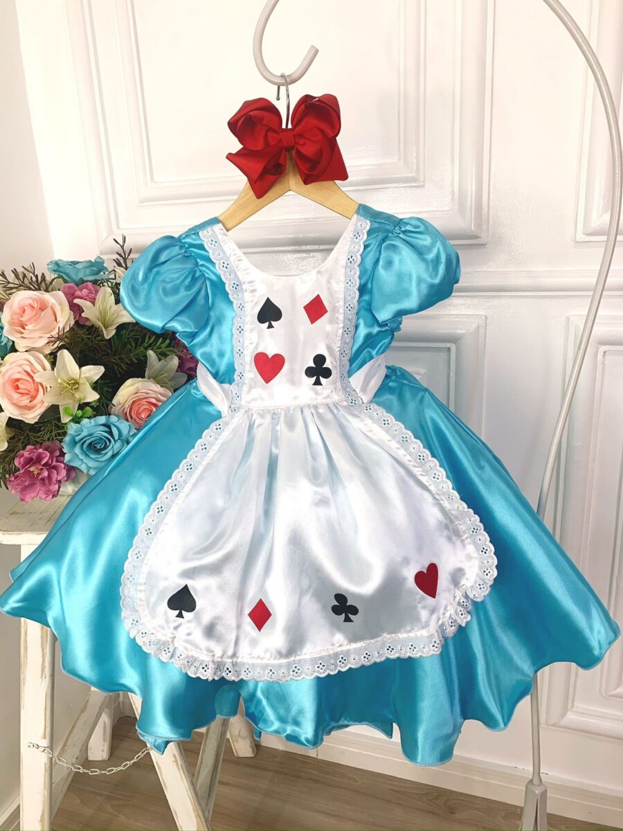 Vestido Infantil Alice no País das Maravilhas Festa