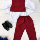 Conjunto Social Infantil Camisa Colete Calça Gravata Marsala