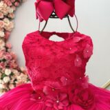 Vestido Infantil Pink Rendado com Flores em Aplique