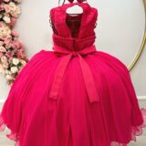 Vestido Infantil Pink Rendado com Flores em Aplique