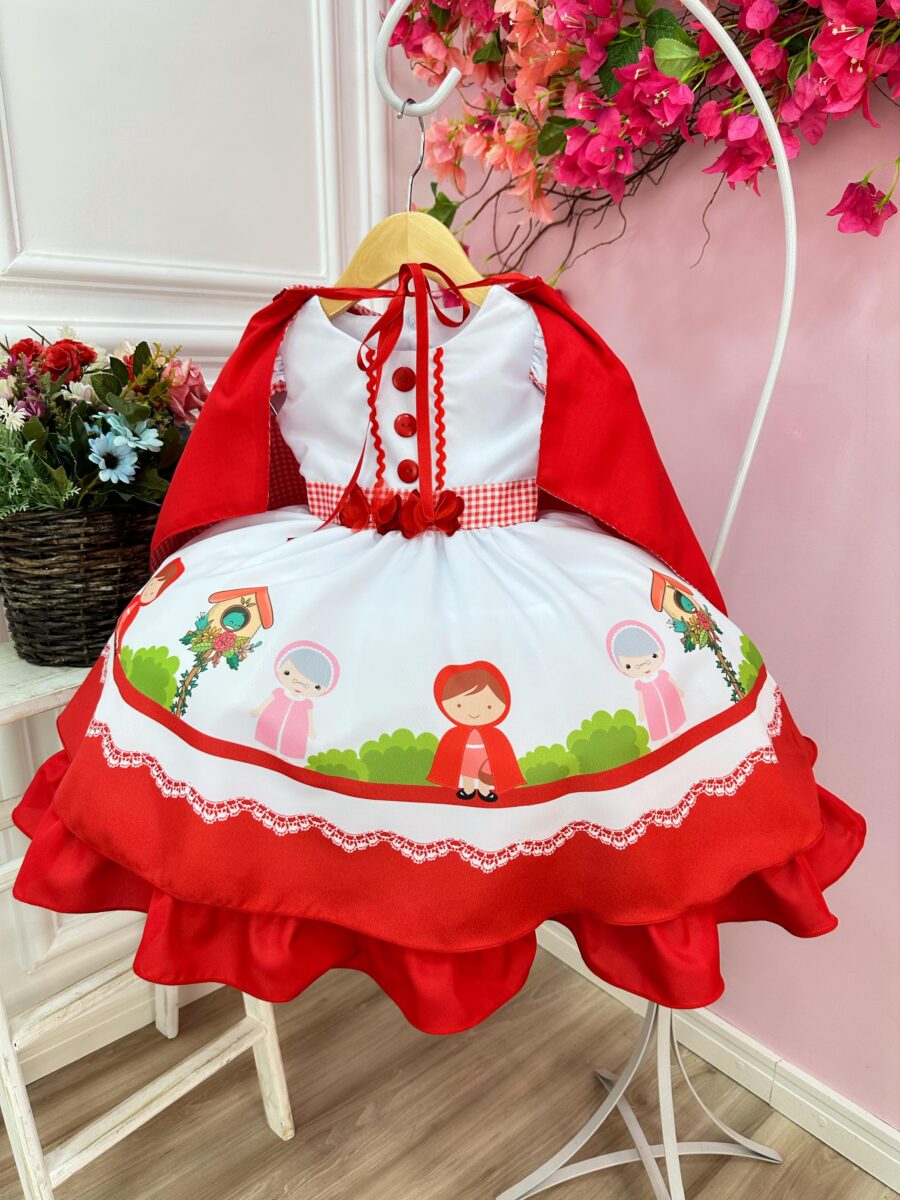 Fantasia Vestido Infantil Chapeuzinho Vermelho com Capuz