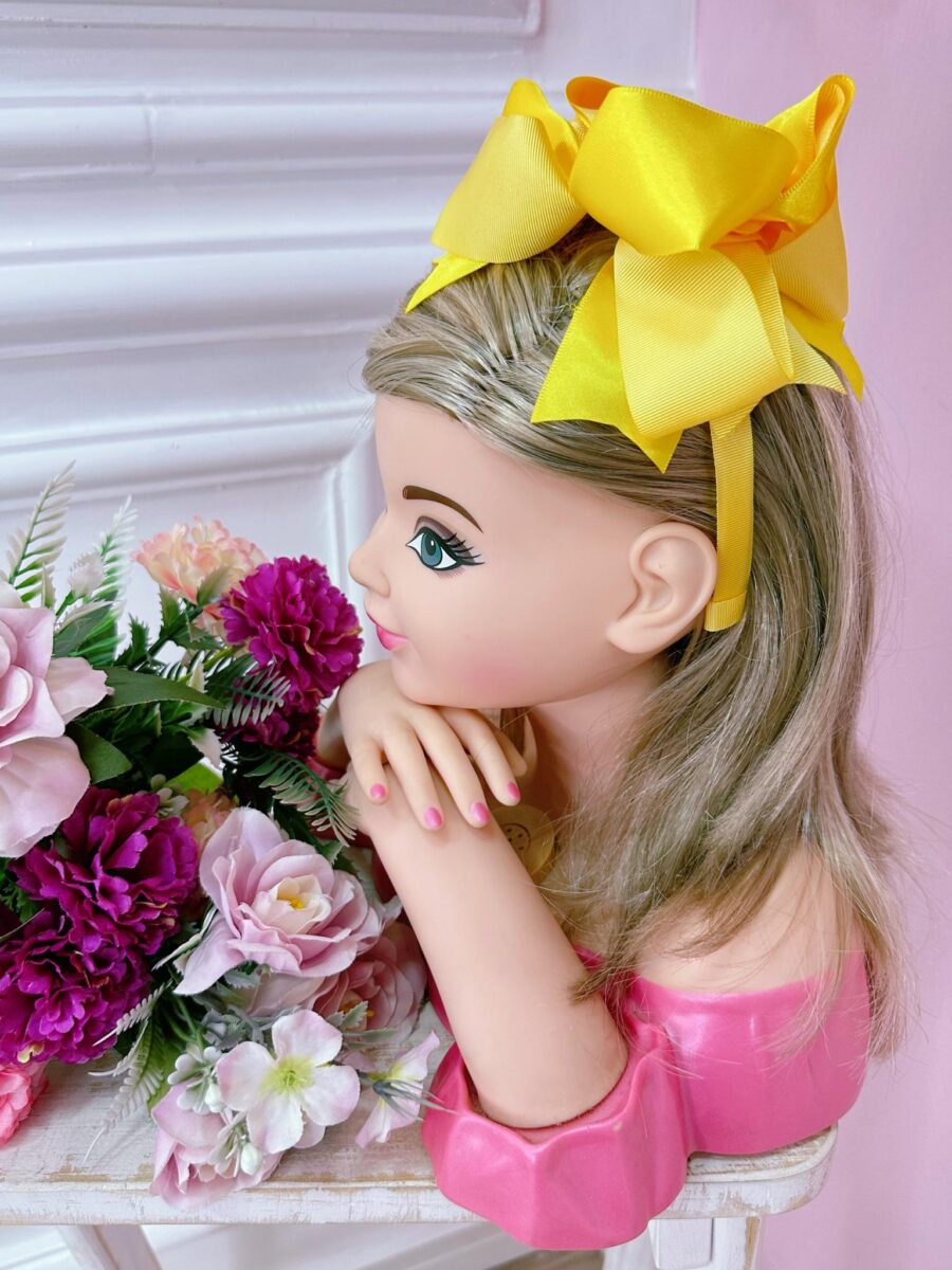 Tiara Infantil Maxi Laço Amarelo com Pérolas