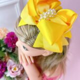 Tiara Infantil Maxi Laço Amarelo com Pérolas