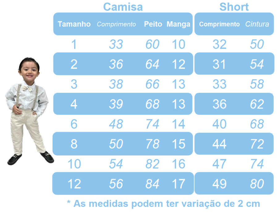 Conjunto Social Infantil Short Gravata Suspensório Azul Bebê