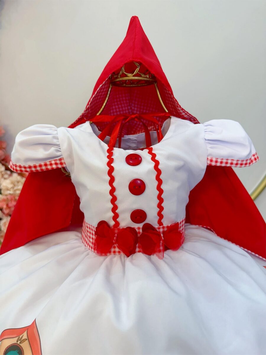Fantasia Vestido Infantil Chapeuzinho Vermelho com Capuz