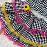 Conjunto Junino Infantil Cropped e Mini Saia Xadrez Preto