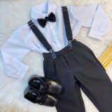 Conjunto Social Infantil Calça Suspensório Preto Algodão