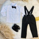 Conjunto Social Infantil Calça Suspensório Preto Algodão