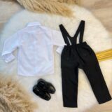 Conjunto Social Infantil Calça Suspensório Preto Algodão