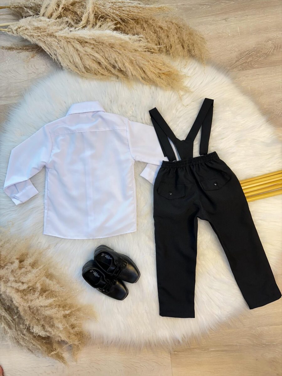 Conjunto Social Infantil Calça Suspensório Preto Algodão