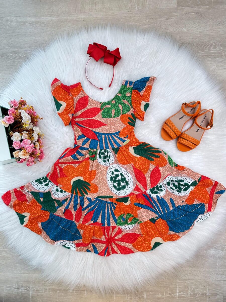 Vestido Infantil Florido Colorido Primavera Verão