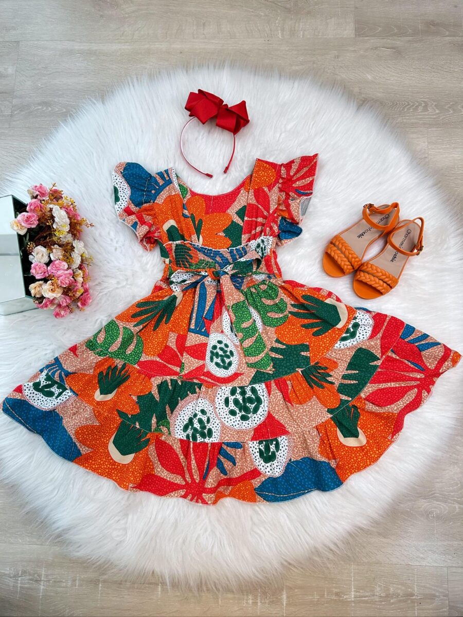 Vestido Infantil Florido Colorido Primavera Verão