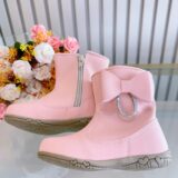 Botinha Infantil Rosa Fosco Courino com Laço Strass e Zíper
