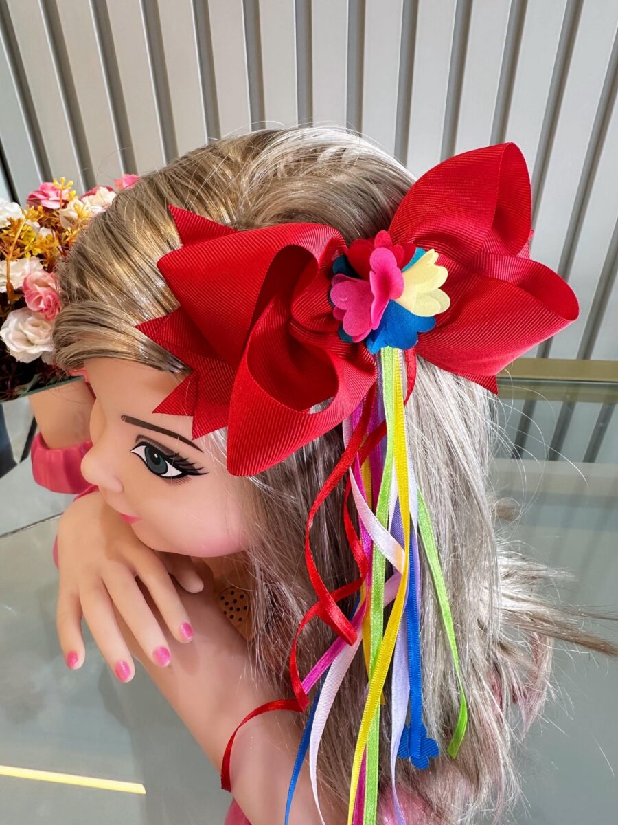 Laço Infantil Festa Junina Fitas Coloridas e Apliques