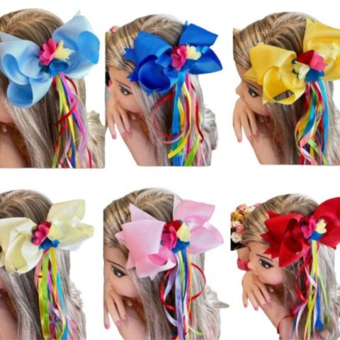 Laço Infantil Junina Varias Cores Fitas Coloridas e Apliques