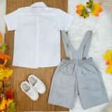 Conjunto Social Infantil Bermuda Suspensório Cinza Linho