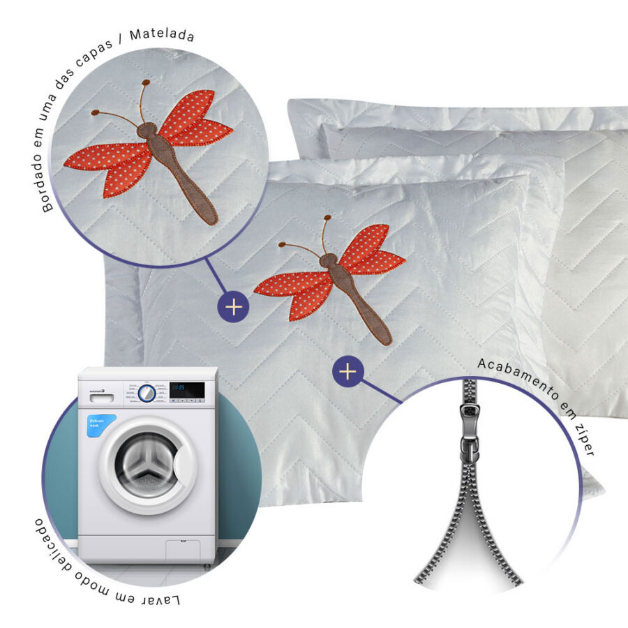 Kit 2 Capas de Almofada 45 x 45 cm MR Enxovais Libélula