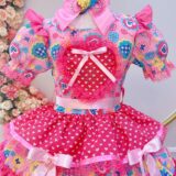 Vestido Junino Infantil Arraiá Rosa com Estampa Colorida