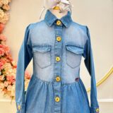 Vestido Jeans Feminino Adulto com Bolsos Casual Azul