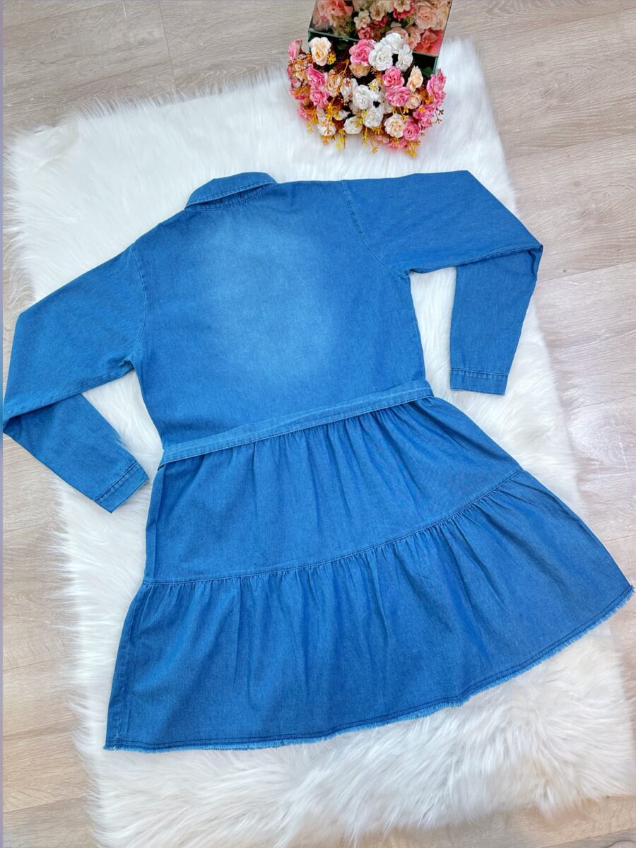 Vestido Jeans Feminino Adulto com Bolsos Casual Azul
