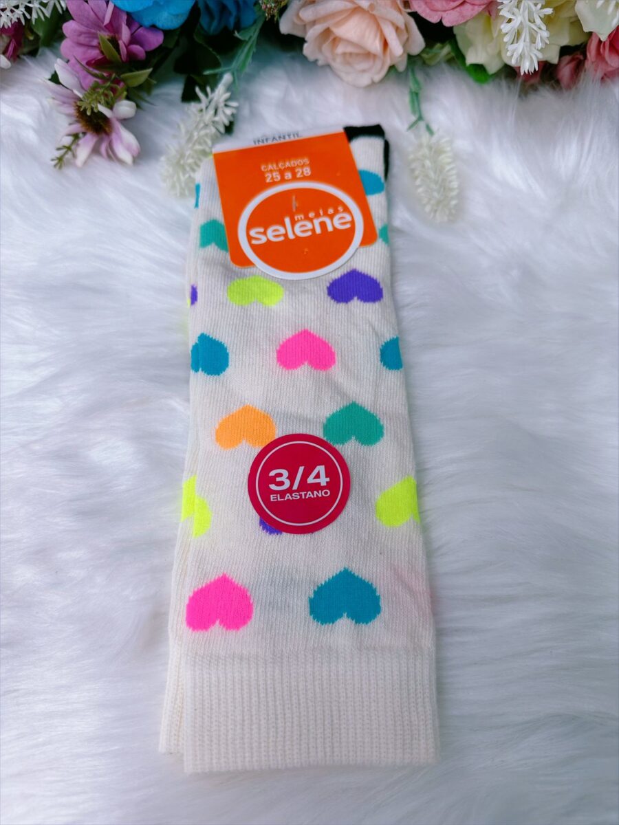 Meia Infantil Menina 3/4 com Fita de Cetim Várias Cores